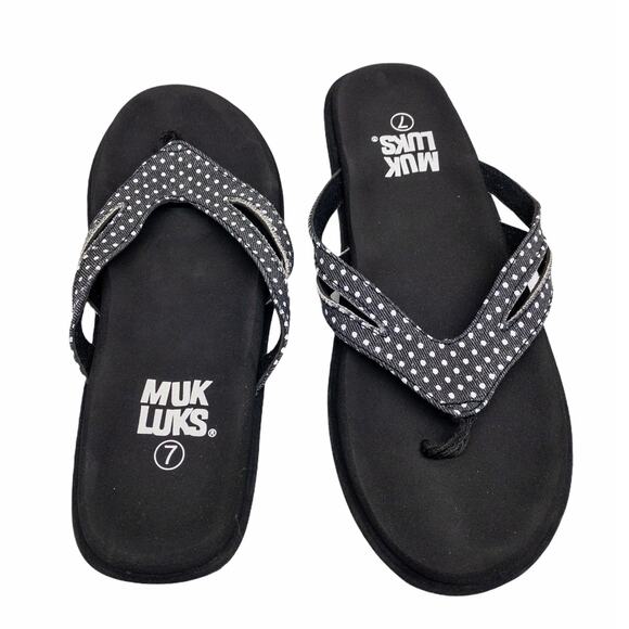 New Women's Muk Luks Sandals Black Polka Dot Halley Flip Flops 7 - Picture 4 of 6